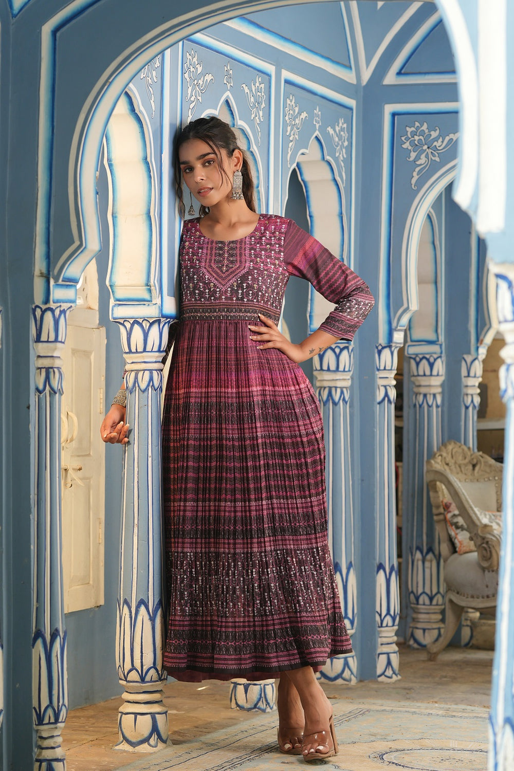 Juniper Multi Muslin Festive Printed Flared Kurta For Women - Distacart