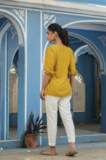 Thumbnail for Juniper Mustard Rayon Festive Printed A-Line Tunic For Women - Distacart