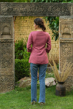 Thumbnail for Juniper Onion Pink Rayon Festive Embroidered A-Line Tunic For Women - Distacart