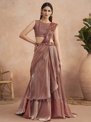 Mitera Brown Floral Embroidered Saree - Distacart