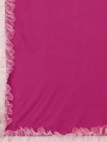 Thumbnail for Sangria Magenta Solid Poly Georgette Ruffled Saree - Distacart