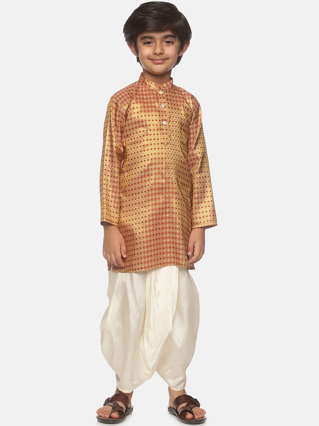 Sethukrishna Boys Gold-Toned Ethnic Motifs Kurta with Dhoti Pants - Distacart