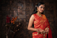 Thumbnail for Vardha Crimson Red Zari Floral Kanjeevaram Silk Saree