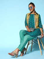 Thumbnail for Sangria Printed Kurta Set with Embroidered Ethnic Jacket - Distacart