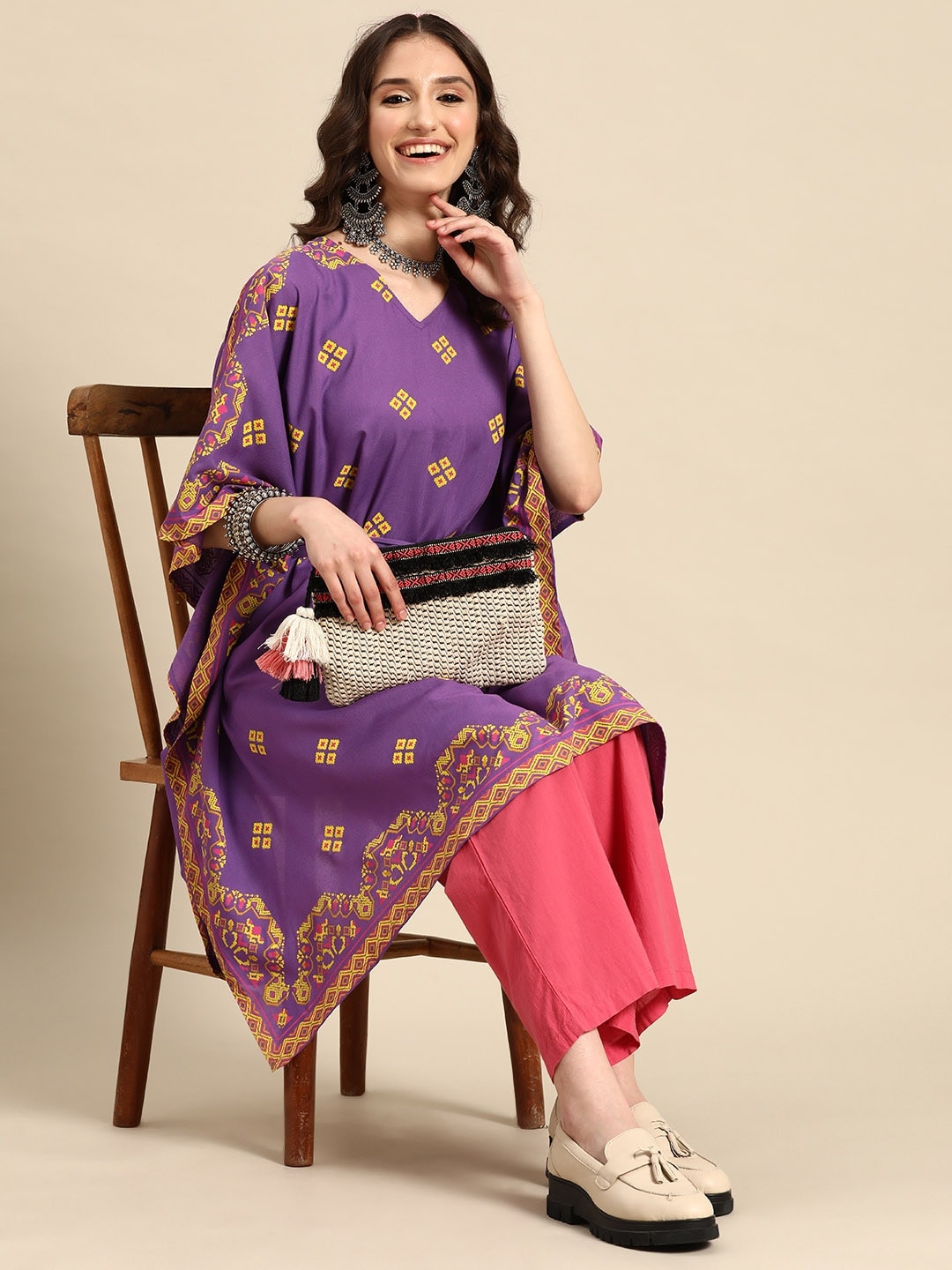 Sangria Women Ethnic Motifs Printed Kaftan Kurta - Distacart
