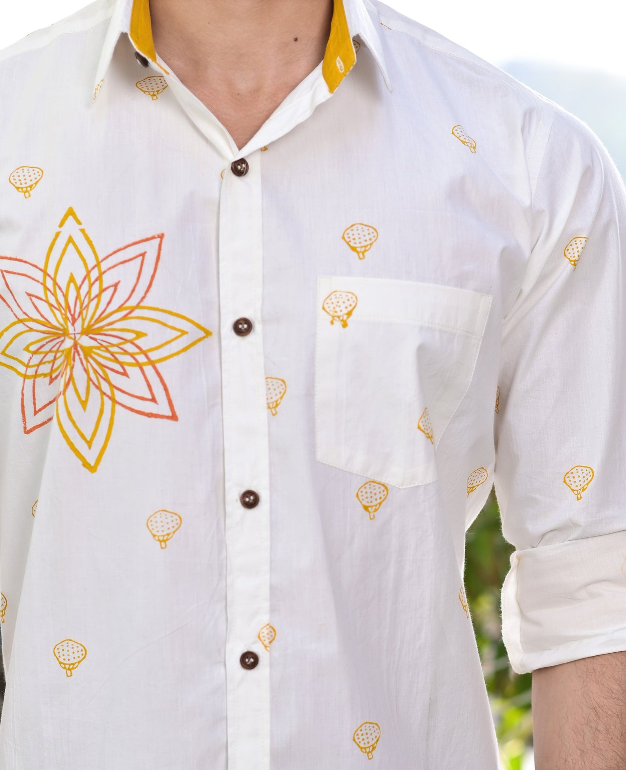 NOZ2TOZ Men Spread Collar Ethnic Motifs Printed Casual Cotton Shirt - White - Distacart