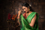 Thumbnail for Vardha Clover Green Golden Zari Kanjeevaram Silk Saree