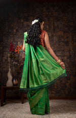 Thumbnail for Vardha Clover Green Golden Zari Kanjeevaram Silk Saree