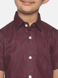 Thumbnail for Sethukrishna Boys Maroon & White Solid Shirt with Veshti Set - Distacart