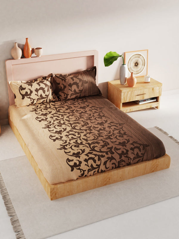 BIANCA Brown Floral 200 TC King Bedsheet with 2 Pillow Covers - Distacart