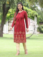 Thumbnail for Juniper Women Women's Acrylyc Viscose Jaquard Knit Maroon Printed Straight Festive Kurta - Distacart