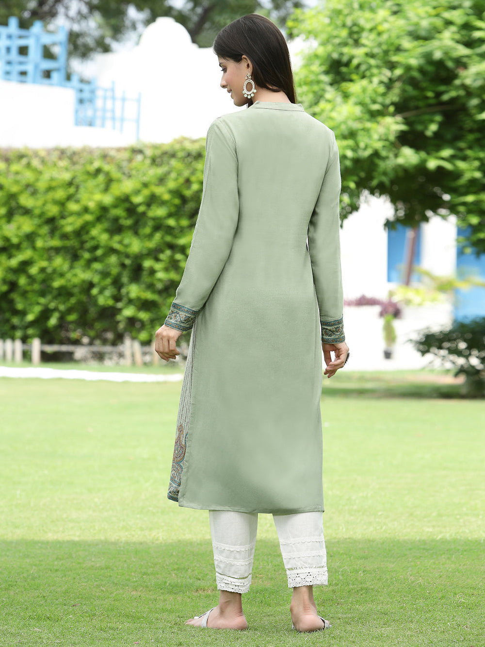 Juniper Women Women's Acrylyc Viscose Jaquard Knit Green Printed Straight Festive Kurta - Distacart