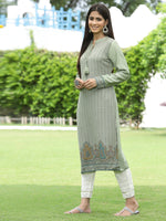 Thumbnail for Juniper Women Women's Acrylyc Viscose Jaquard Knit Green Printed Straight Festive Kurta - Distacart