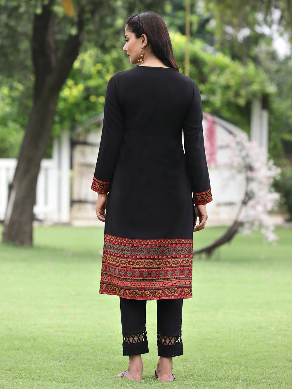 Juniper Women Women's Acrylyc Viscose Jaquard Knit Black Printed Straight Festive Kurta - Distacart
