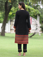 Thumbnail for Juniper Women Women's Acrylyc Viscose Jaquard Knit Black Printed Straight Festive Kurta - Distacart
