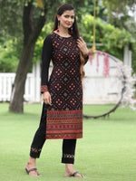 Thumbnail for Juniper Women Women's Acrylyc Viscose Jaquard Knit Black Printed Straight Festive Kurta - Distacart