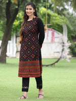 Thumbnail for Juniper Women Women's Acrylyc Viscose Jaquard Knit Black Printed Straight Festive Kurta - Distacart