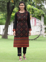 Thumbnail for Juniper Women Women's Acrylyc Viscose Jaquard Knit Black Printed Straight Festive Kurta - Distacart