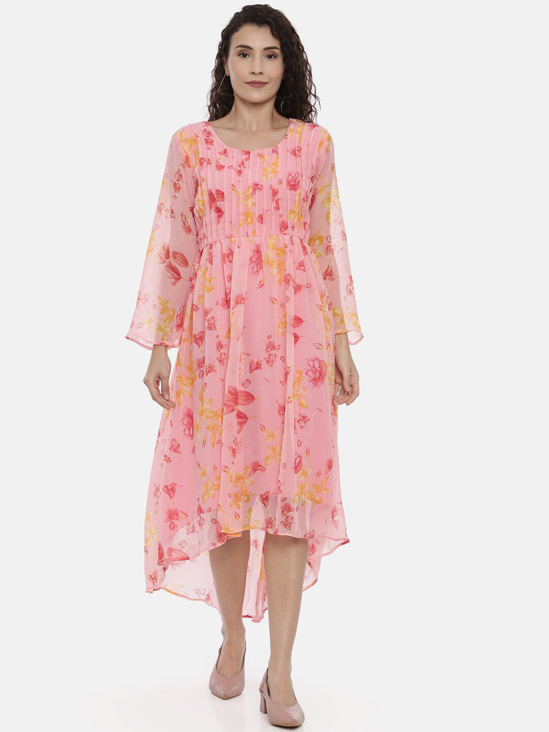 Souchii Women Beautiful Pink Floral Printed A-Line Dress - Distacart