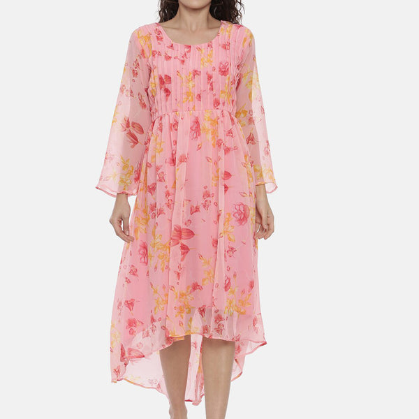 Souchii Women Beautiful Pink Floral Printed A-Line Dress - Distacart