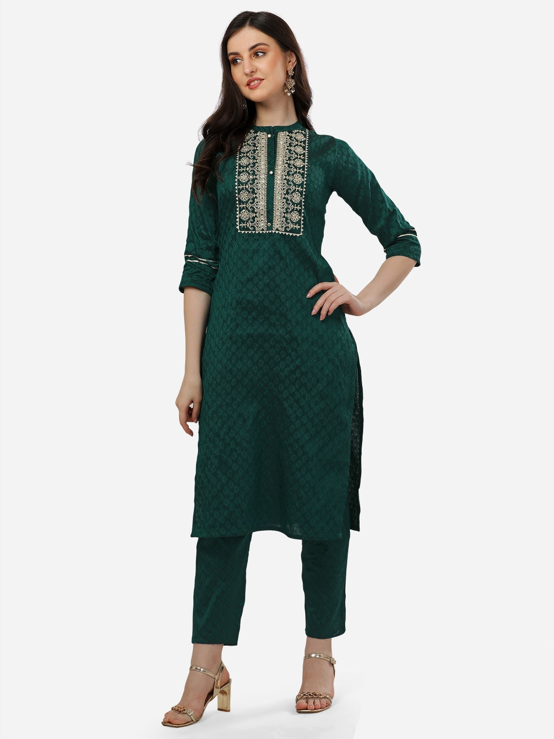 HERE&NOW Women Embroidered Thread Work Kurta with Trousers - Distacart