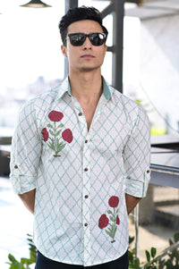 Thumbnail for NOZ2TOZ Men Spread Collar Floral Printed Casual Cotton Shirt - White - Distacart