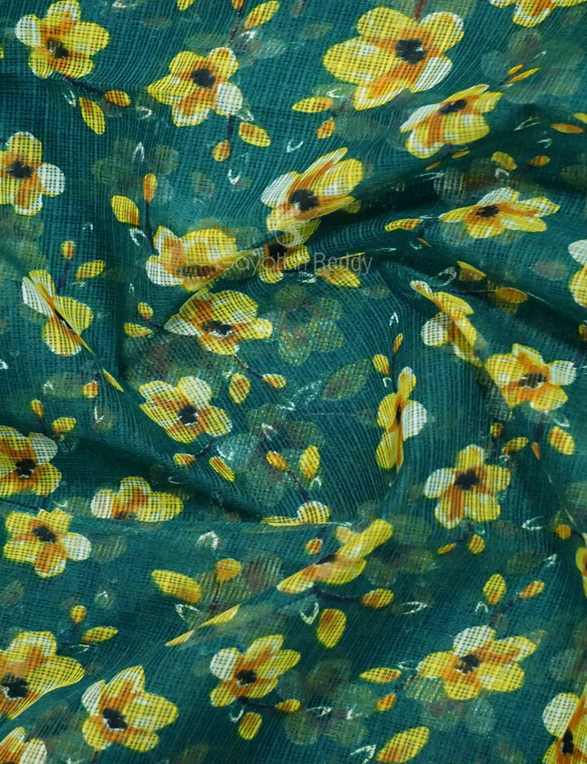 Peacock Green Colour Block Print Pure Kota Cotton Saree By Gayathri Reddy Designer Studio - Distacart