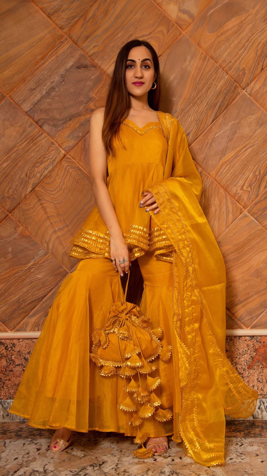 Pomcha Jaipur Murat Mustard Organza Sharara Set - Distacart