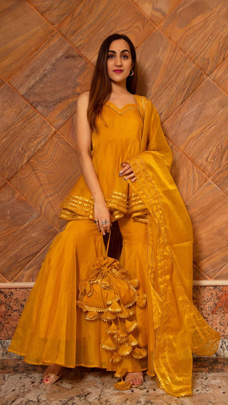Pomcha Jaipur Murat Mustard Organza Sharara Set - Distacart