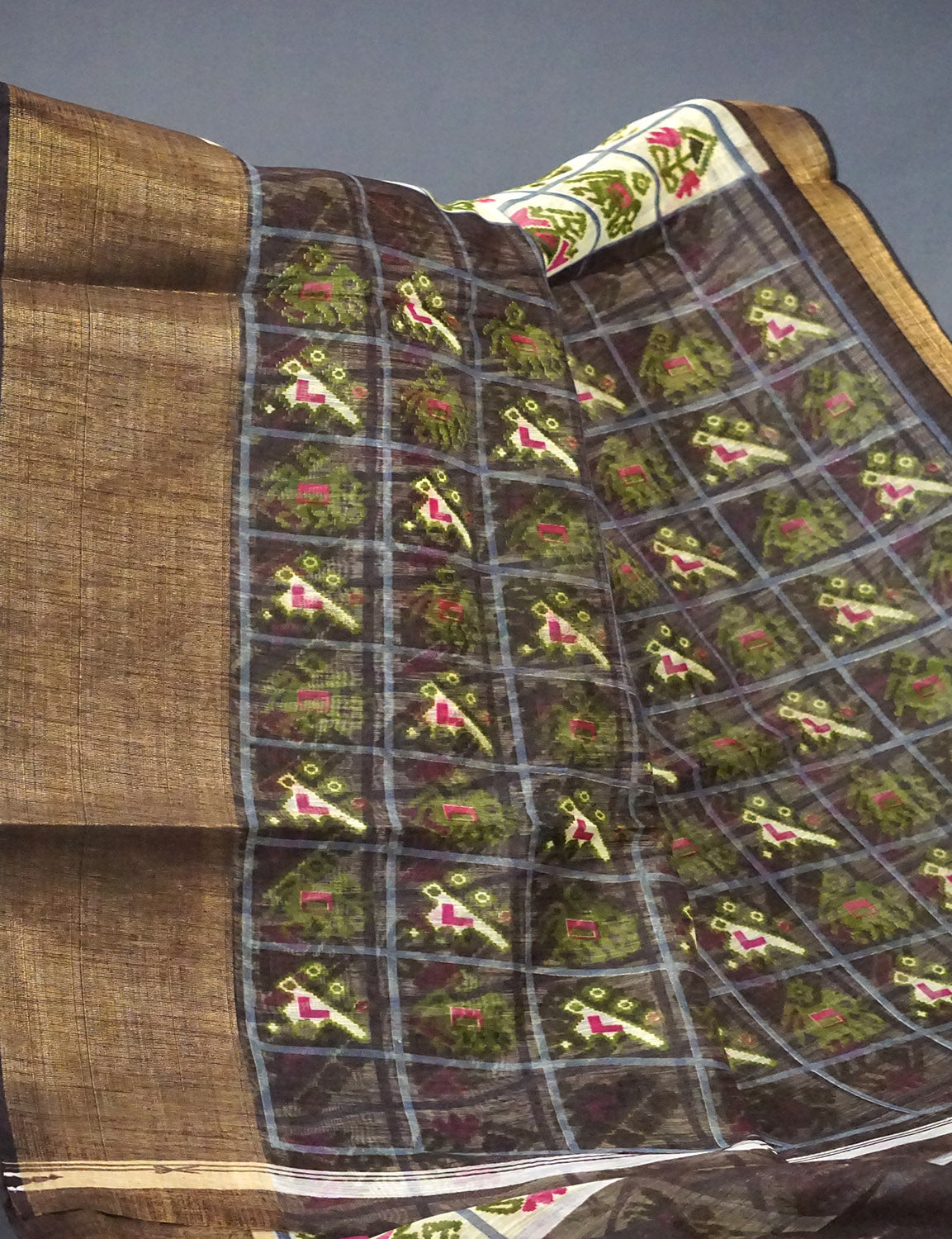 Shades of Light Apple Green And Dark Mehndi Green Colour Blouse Ikat Design Semi Chanderi Saree By Gayathri Reddy Designer Studio - Distacart