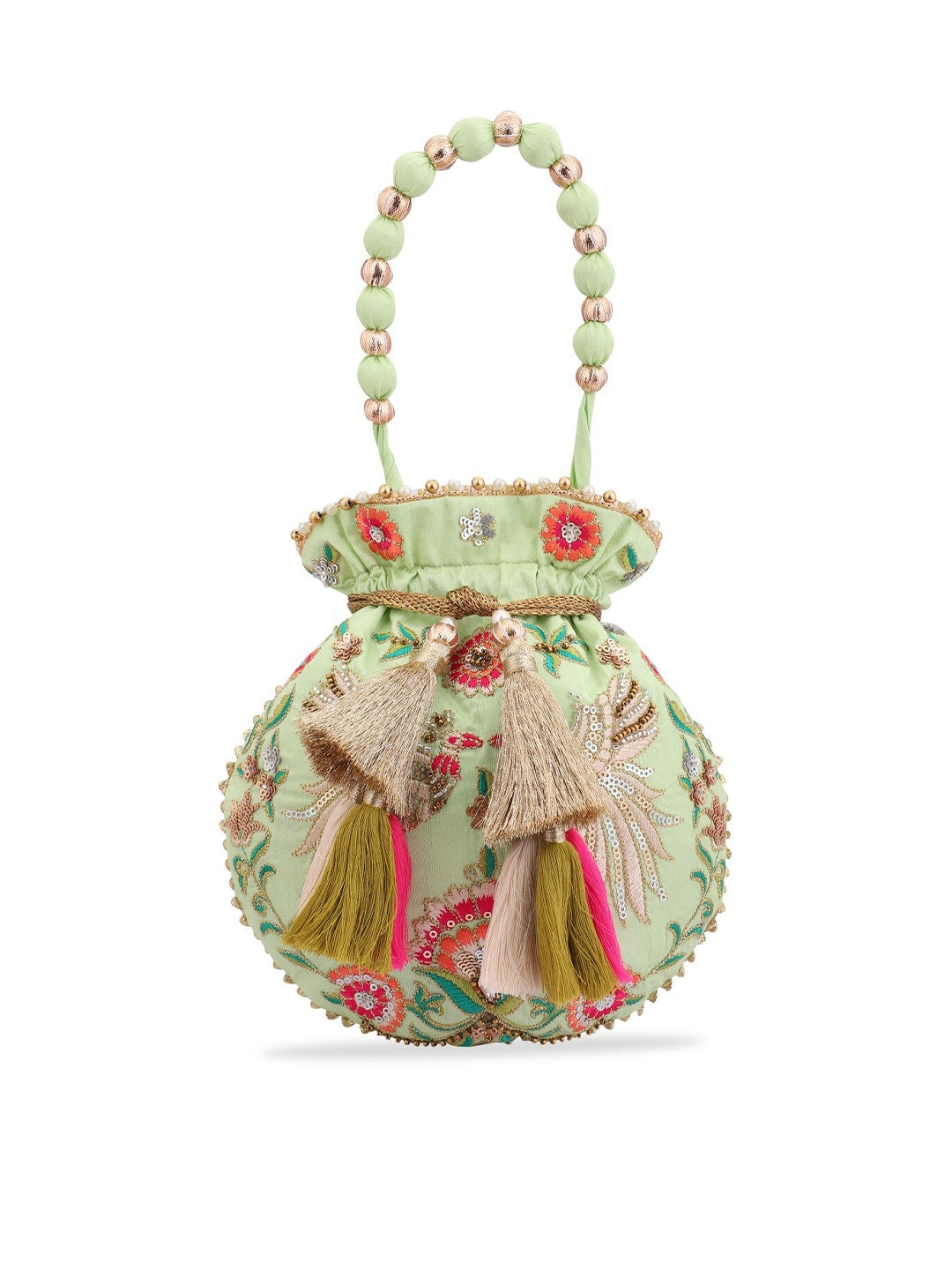 Masq Green & Red Embroidered Potli Clutch - Distacart