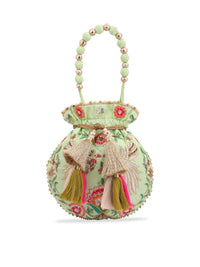 Thumbnail for Masq Green & Red Embroidered Potli Clutch - Distacart