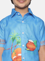 Thumbnail for Sethukrishna Boys Traditional Boys Blue & White Printed Shirt with Dhoti - Distacart