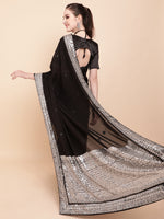 Thumbnail for Sangria Black & Silver-Toned Embellished Sequinned Pure Georgette Saree - Distacart