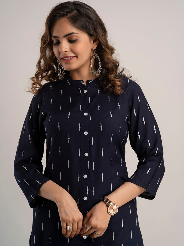 Kalini Women Navy Blue Printed Kurta with Trousers - Distacart