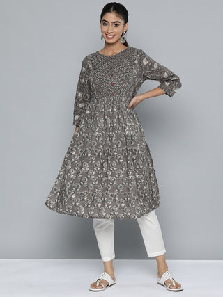 HERE&NOW Women Ethnic Motifs Printed Pure Cotton Kurta - Distacart