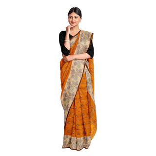 Exclusive Collection 100% Pure Cotton Orange Tant Saree With Hand Weaving Work - Distacart