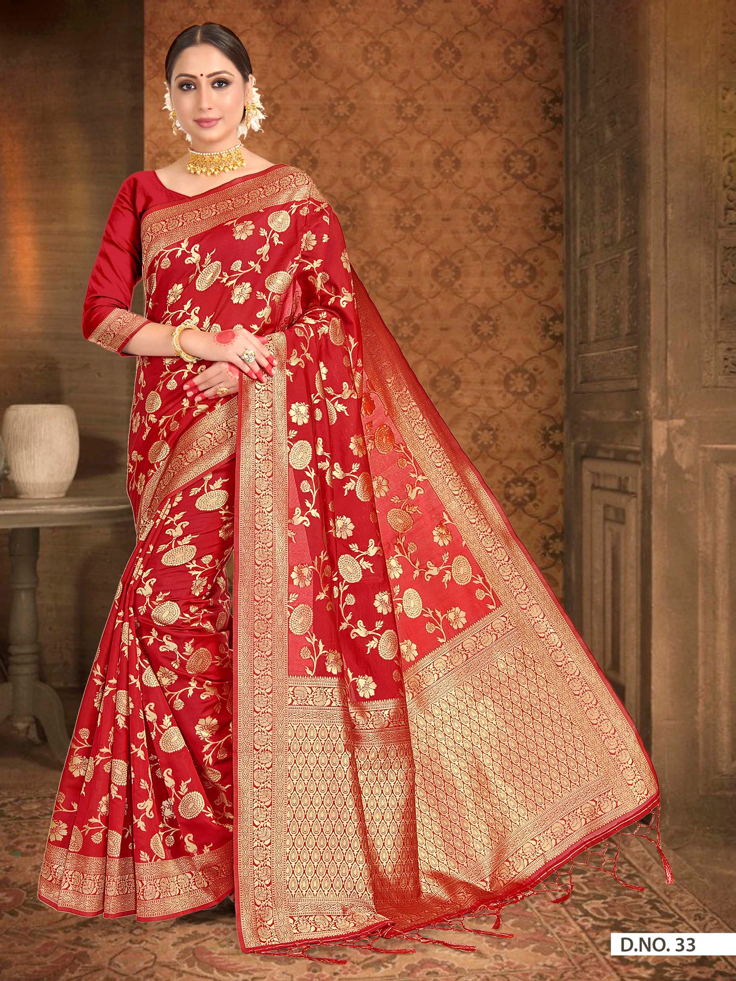 Vardha Crimson Red Woven Banarasi Saree