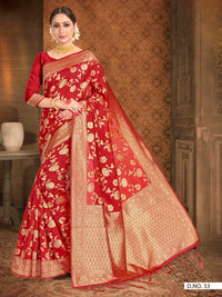 Thumbnail for Vardha Crimson Red Woven Banarasi Saree