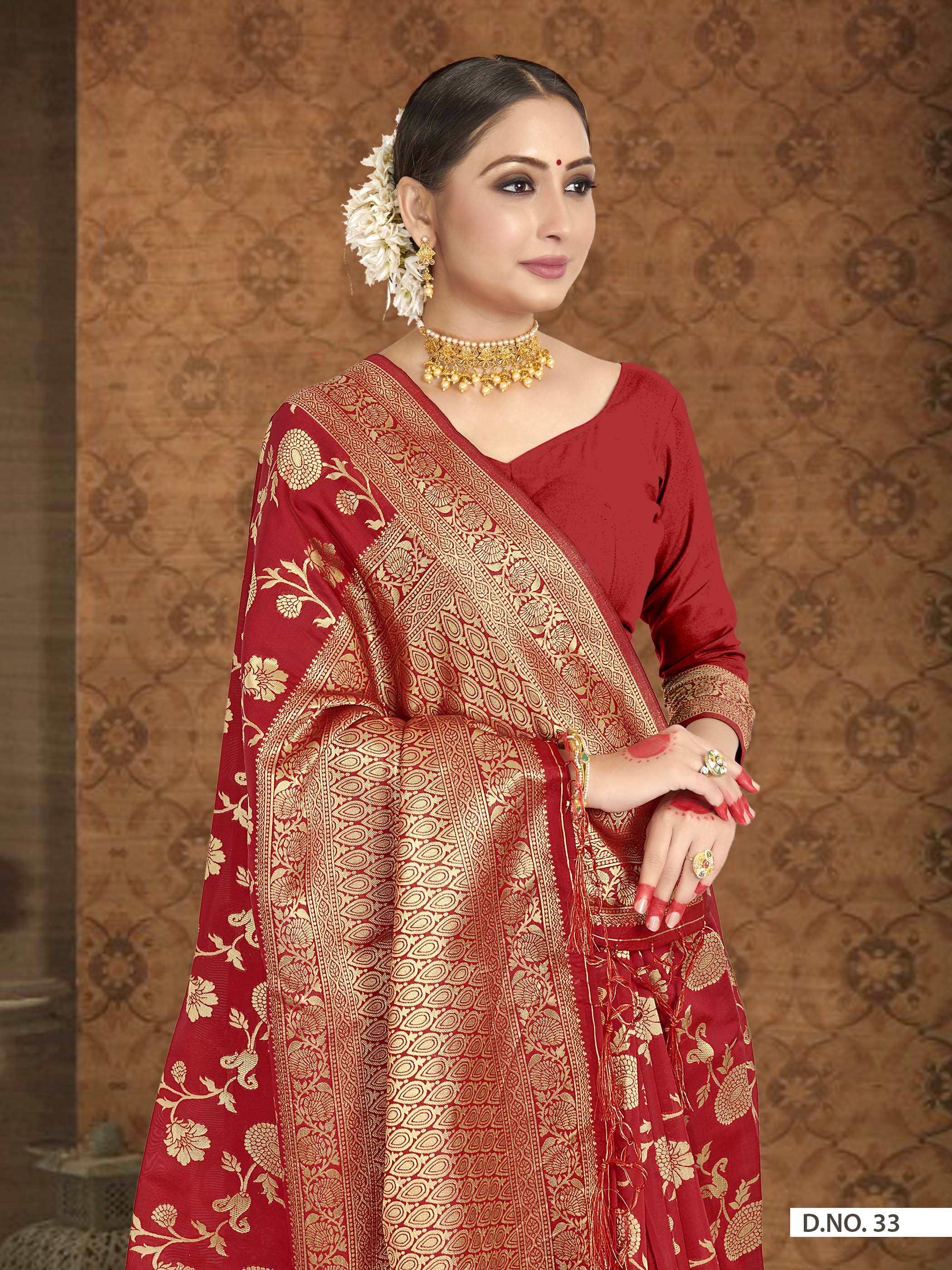 Vardha Crimson Red Woven Banarasi Saree