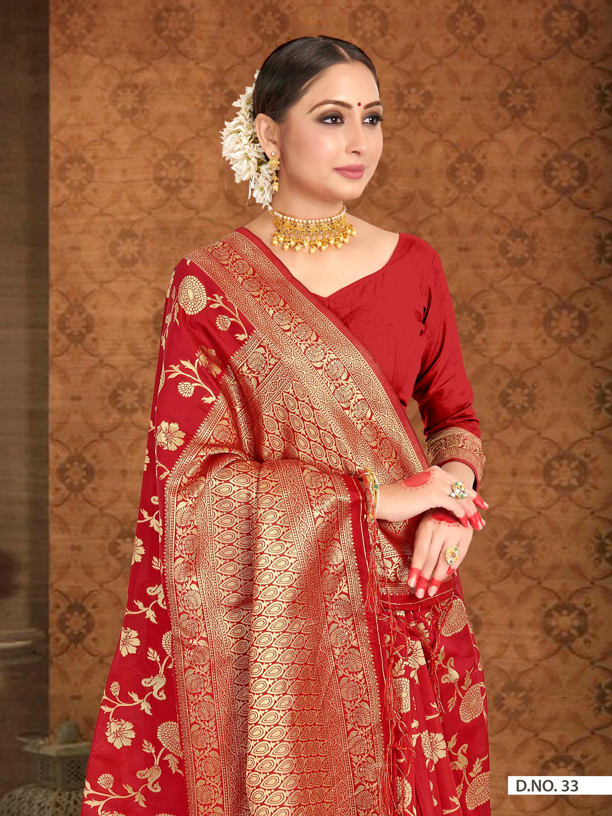 Vardha Crimson Red Woven Banarasi Saree