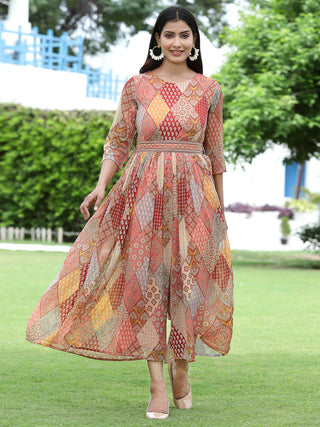 Juniper Multi Chiffon Festive Printed Flared Jump Suit For Women - Distacart