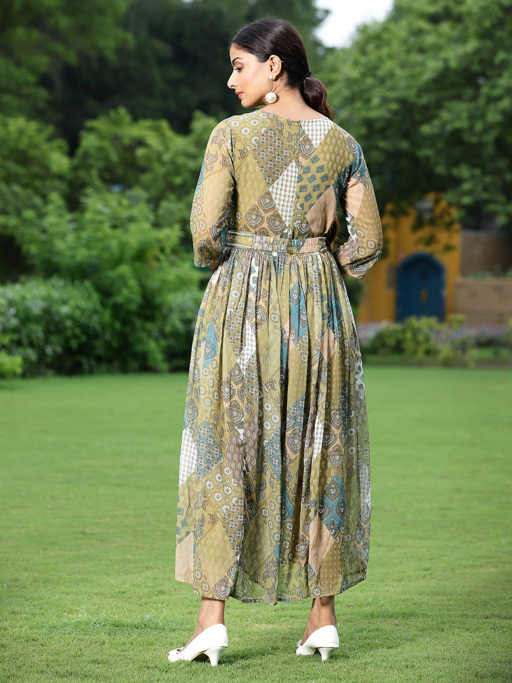 Juniper Green Multi Chiffon Festive Printed Flared Jump Suit For Women - Distacart