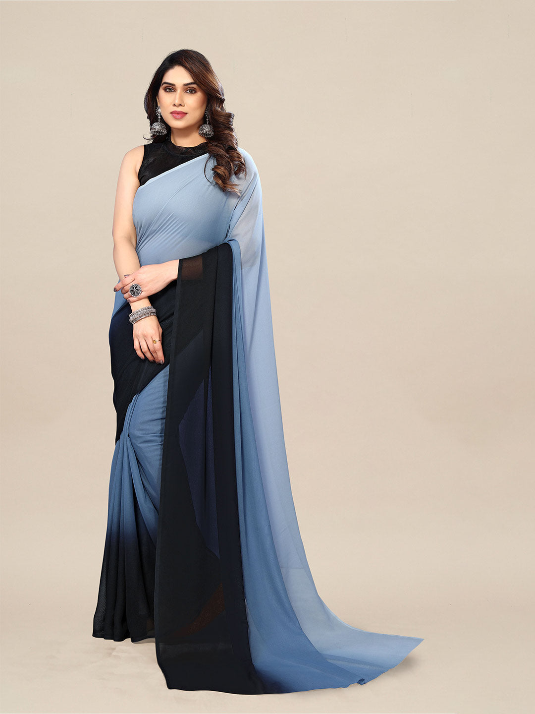 Kalini Colourblocked Pure Georgette Saree - Distacart