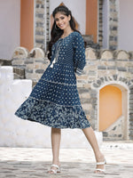 Thumbnail for Juniper Women's Blue Rayon Printed Tiered Short Dress - Distacart