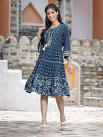 Thumbnail for Juniper Women's Blue Rayon Printed Tiered Short Dress - Distacart