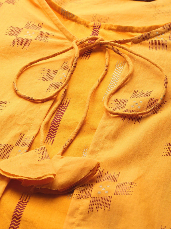 Sangria Women Mustard Yellow & Red Pure Cotton Printed Kurta with Palazzos - Distacart
