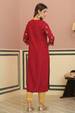 Thumbnail for Juniper Maroon Rayon Festive Printed Straight Kurta For Women - Distacart