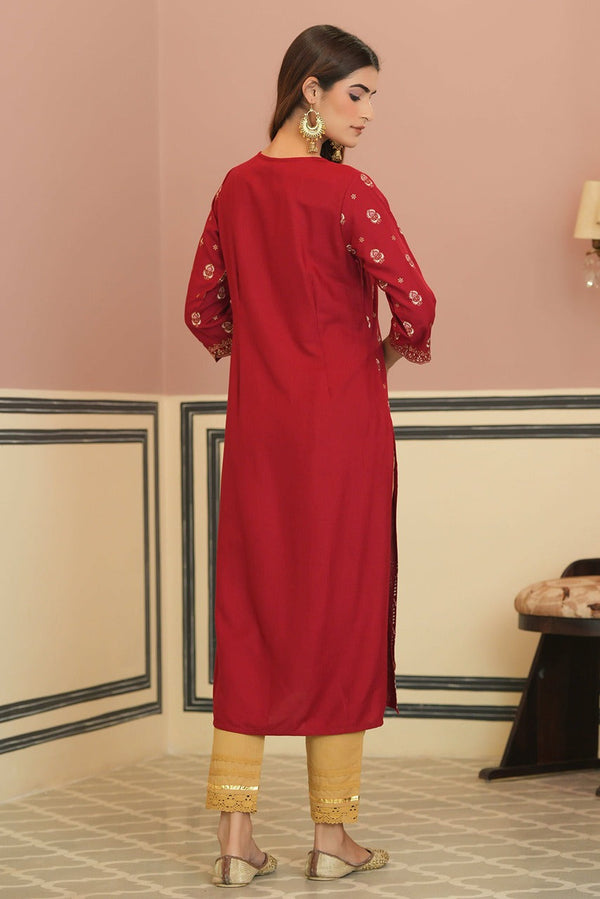 Juniper Maroon Rayon Festive Printed Straight Kurta For Women - Distacart