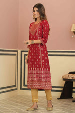 Thumbnail for Juniper Maroon Rayon Festive Printed Straight Kurta For Women - Distacart